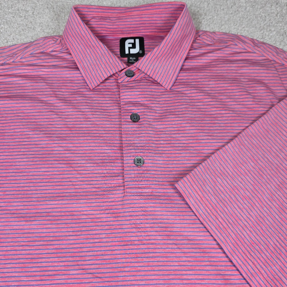 FootJoy Polo Shirt Mens XL Pink Blue Striped Short Slv Golf Performance Stretch